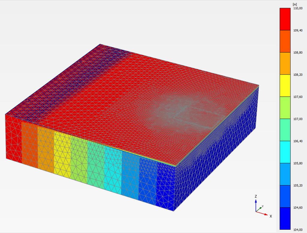 17 a) Geometria da escavação e distribuição dos poços de bombeamento; b) superfície