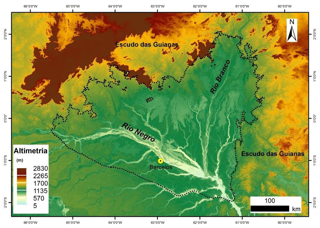 Figura 2 A linha tracejada em preto delimita os limites do Pantanal