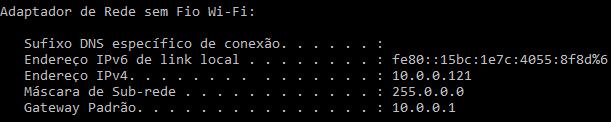 Menu iniciar ipconfig no Windows Exemplo: Esta imagem é um exemplo de configuração de rede de um computador. A configuração CORRETA do arquivo config.