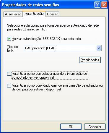 Selecione agora o separador " Autenticação" e execute os seguintes passos: - Verifique se tem a autenticação IEEE 802.