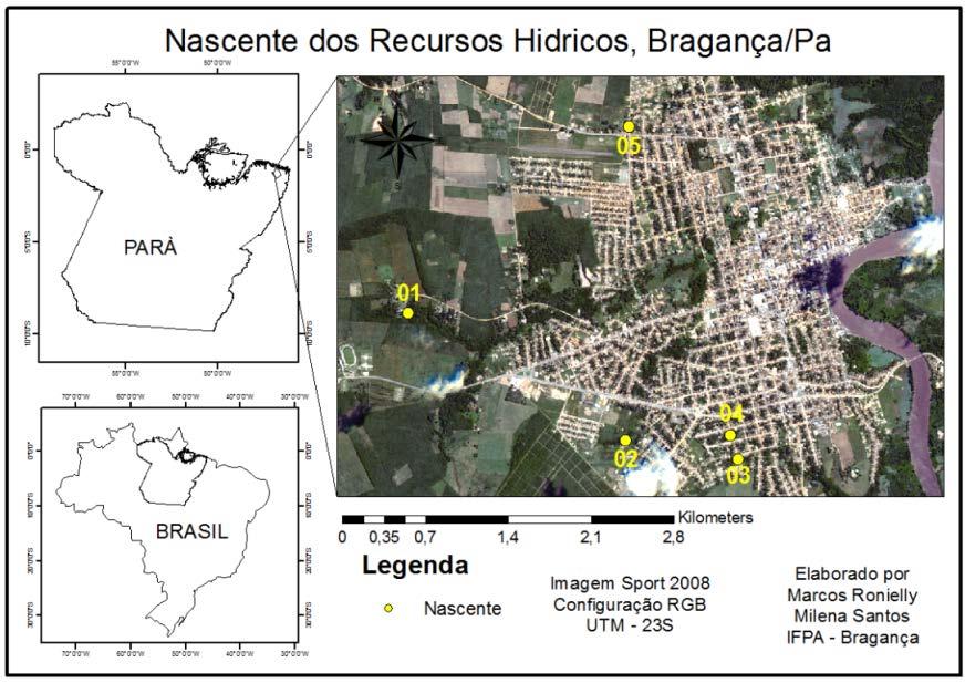 Figura 01:Mapa das nascentes de Bragança-Pa.
