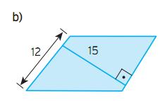 d) Paula quer pintar um paralelogramo de 36 m 2 como fundo de um painel. Se a base desse paralelogramo deve medir 2,4 m, qual deverá ser a altura relativa a ela?
