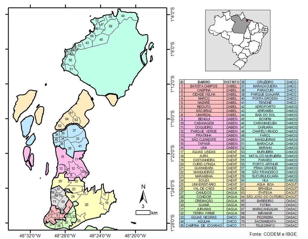 Figura 1: Distritos e bairros do município de Belém.