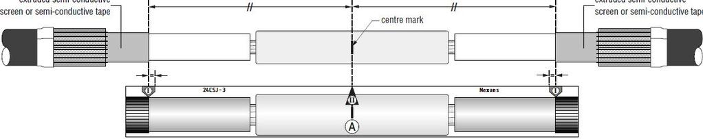 de isolação limpa condutor de isolação limpa C+10 mm 8 Deslize o CORPO EXTERNO DA EMENDA a ser montada, sobre uma das extermidades do cabo.