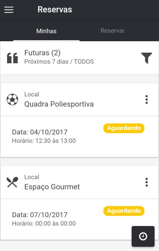 RESERVAS FILTROS Selecionar: Minhas (mostra a