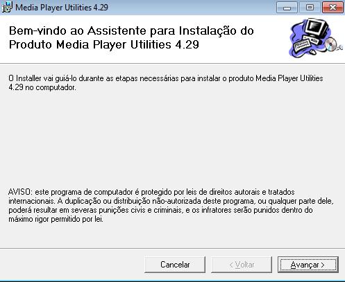 7. INSTALAÇÃO DO PROGRAMA MEDIA PLAYER UTILITIES Nota: Assegure-se de ter instalado Windows media player 9. exe e Directx 9.0 antes de instalar o programa.