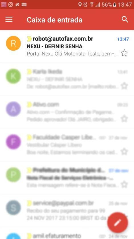 Nexu. Acesse seu e-mail cadastrado na etapa Cadastro de