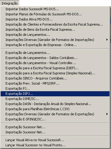 3) Exportação Uma vez definidas as contas que terão seus valores