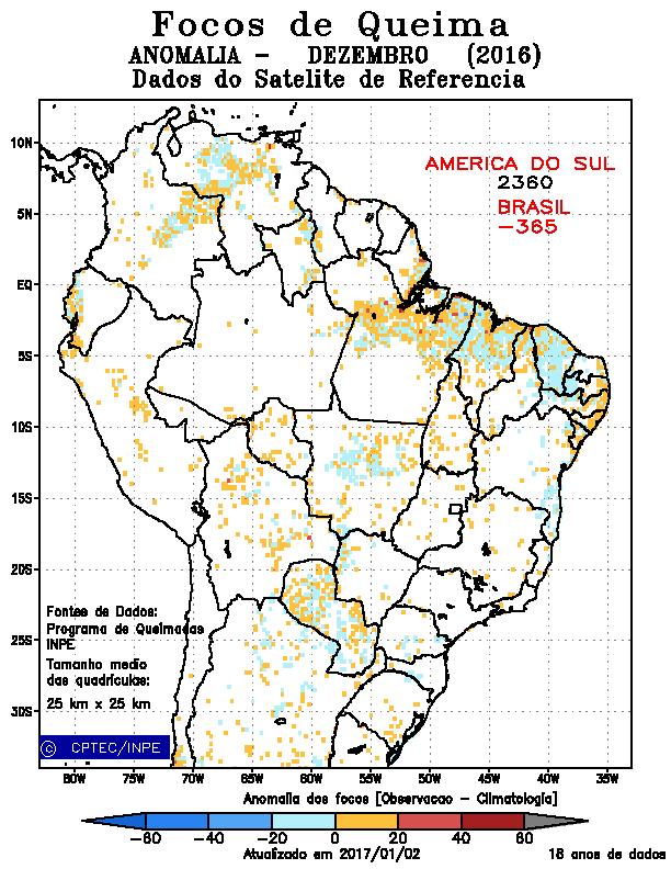 Mapa 2 Anomalia de detecções registradas em Dezembro/2016, satélite  Ao