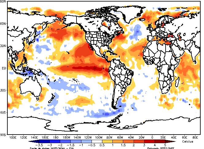 Anom. temperatura da superfície do mar: Semana de 4 a 10 de Outubro 2015