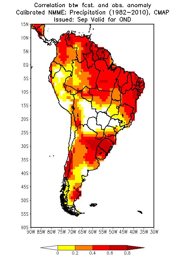 Calibrated forecast for South America based on NMME SPECS Project European Union Used NMME Models: NCEP CFSv2 CMC1