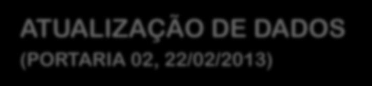 ATUALIZAÇÃO DE DADOS (PORTARIA 02, 22/02/2013) As entidades registradas no MTE, com cadastro inativo no CNES deverão solicitar a atualização das informações sindicais (SR), de acordo com a última