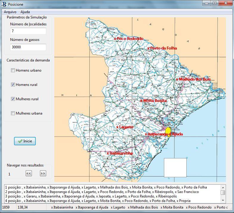 3. RESULTADOS E DISCUSSÃO Na figura 1 está apresentado a interface gráfica do software de Simulação Monte Carlo utilizado para determinar as melhores cidades de Sergipe para instalação de serviços de