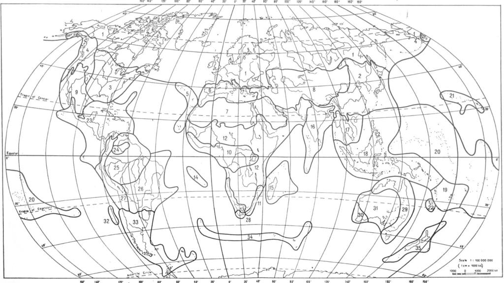FLORISTIC REGIONS OF THE WORLD Takhtajan 1986 1, Circumboreal Region. 2, Eastern Asiatic Region. 3, North American Atlantic Region. 4, Rocky Mountain Region. 5, Macaronesian Region.