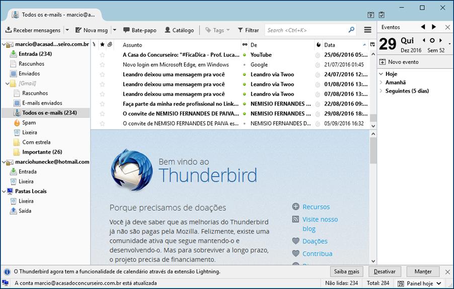 Informática MOZILLA THUNDERBIRD O Mozilla Thunderbird é a ferramenta de correio eletrônico gratuita, baseado em