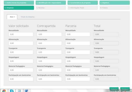 3.2.5 Seção 5 Despesas Informe as despesas que existirão no projeto.