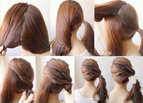 1 Separe o cabelo em duas partes. 2 Com um amarrador ou borrachinha (isto dependerá do tipo e comprimento do cabelo), amarre todo o cabelo de uma das partes.