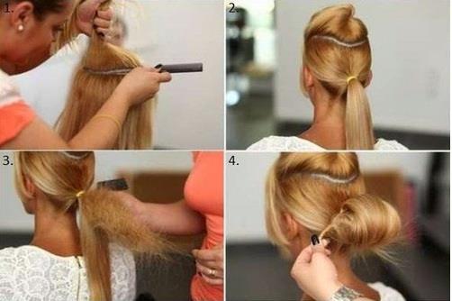 Veja o passo a passo de um pelo penteado para noivas: 1 Pegue uma parte do cabelo, desfie e prenda para cima com um prendedor. 2 Com um elástico/amarrador, prenda todo o resto do cabelo que sobrou.