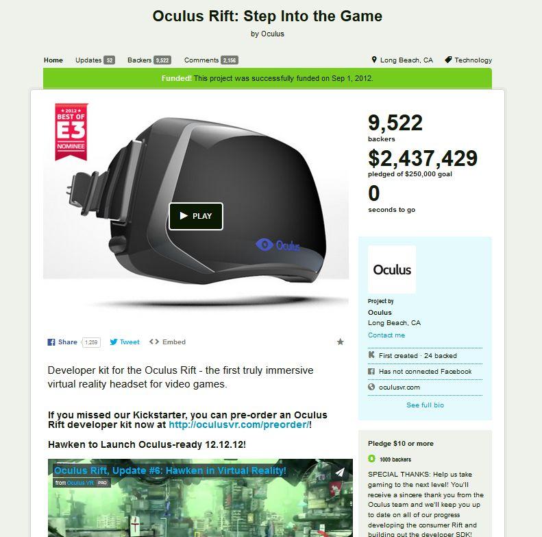 Case Oculus VR Surgimento Começou com um projeto no Kickstarter em 08/2012 Recebeu