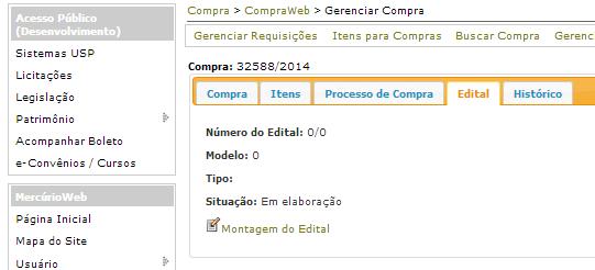 Clique em Montagem do Edital.