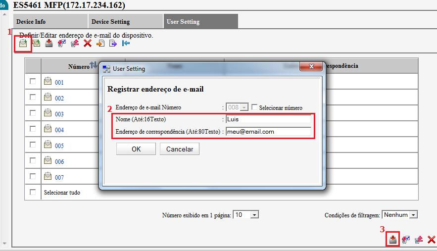 1. Adicionar Novo Contacto 2. Introduzir Nome e Endereço de Email 3. Guardar Contactos na Multifunções.