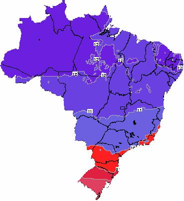 2 - Previsão do índice ultravioleta máximo para condições de céu claro (sem nuvens) no Estado do Rio Grande do Sul, em 29/09/2011.