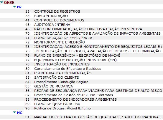 SISTEMA DE GESTÃO DE DOCUMENTOS DO GRUPO Manual QHSE Procedimentos Controle de Registros Subcontratação Controle de documentos Auditoria interna Não Conformidade, ação corretiva e ação preventiva