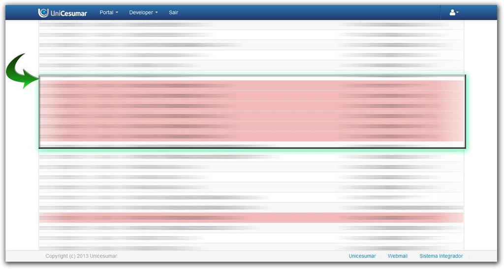 Para irregularidades encontradas nos índices, o sistema apresenta os registros em vermelho para que o usuário possa identificar rapidamente o registro (curso) que está afetando na geração dos dados e