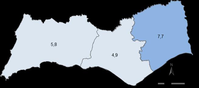 PROPORÇÃO DE INSCRITOS () POR DIAGNÓSTICO ATIVO NA REGIÃO DE SAÚDE DO ALGARVE, POR SEXO, DEZEMBRO 214 (ORDEM DECRESCENTE) Homens Mulheres 14,8 11,3 6,1 2,4 Hipertensão (K86 e K87) Alterações do