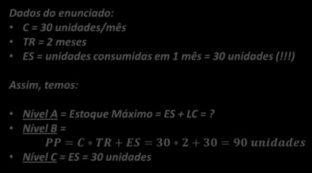 (CESPE / TJ ES / 2011) Considerando que determinada peça seja consumida no montante de 30 unidades por mês, que seu tempo de reposição seja de 2 meses e que seu