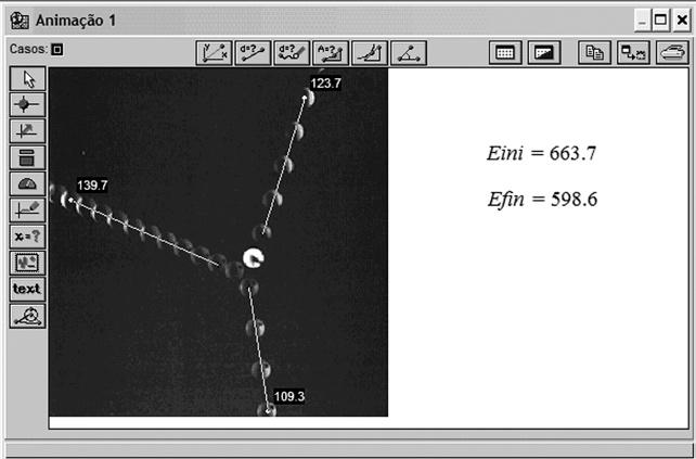 AULA 8 MÓDULO 1 Figura 8.12: Medidas sobre a foto de colisão. Com essas medidas, podemos calcular as energias cinéticas inicial e final e verificar se a colisão foi elástica ou inelástica.