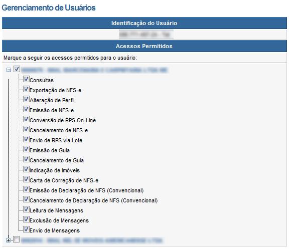 Página 55 de 114 Os acessos que podem ser atualmente permitidos, no todo ou em parte pelo detentor da SENHA-WEB da pessoa jurídica são: Consultas Exportação de NFS-e Alteração de Perfil Emissão de