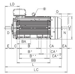 Dimensões M3BP 355-450 Process performance cast iron motors Sizes 355-450 and premium efficiency motors Dimension drawings Foot-mounted: IM B3 (IM 100, IM B6 (IM 105, IM B7 (IM 106, IM B8 (IM 107, IM