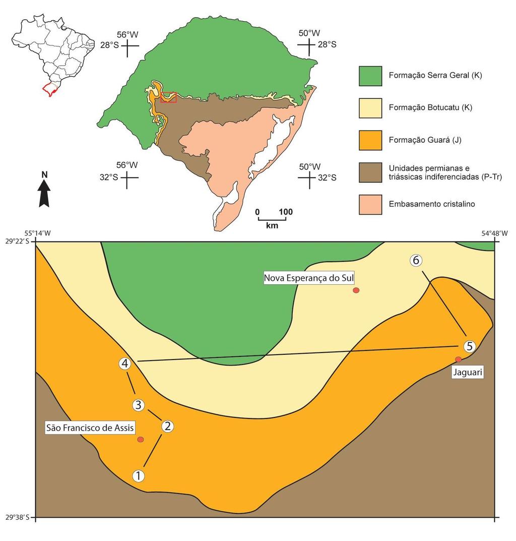 Figura 1. Localização da área estudada, no oeste do Estado do Rio Grande do Sul.