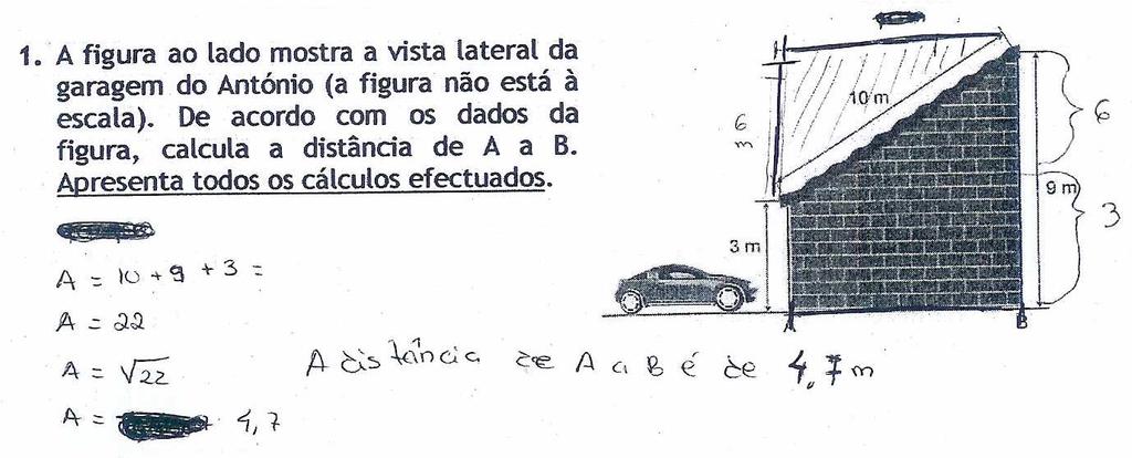 Figura2: Exercício proposto num teste a alunos de 8º ano e respectiva resolução 3º Momento Num terceiro momento, pretendemos dinamizar uma discussão em torno do que fizermos no segundo momento.