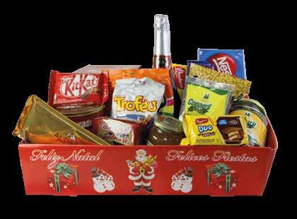 Cesta Natal CNC 034 Aperitivo Chuva de Prata 660ml (branca/rose) Panettone Tommy Frutas 400g Chocolate Nestlé Kit Kat 41,5g Chocolate Nestlé Alpino 100g Salgadinho Sta Helena Troféu 50g