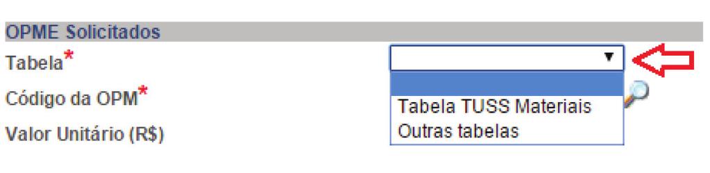 9.1. Opção: Tabela TUSS materiais = corresponde à tabela