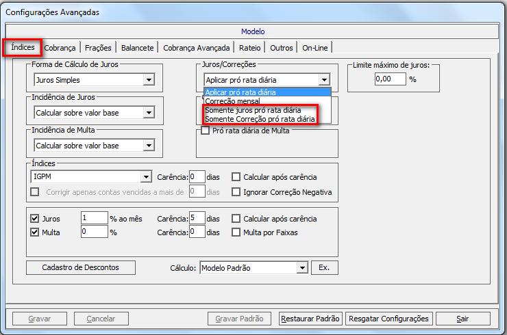 2. Configuração de correção monetária Novidades da Versão 30.90/2.4.