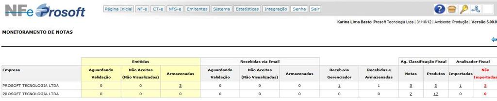 Fig. Página inicial do NF-e Prosoft 2.