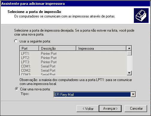 UTILITÁRIOS DE IMPRESSÃO 34 Configuração da conexão do Mail Port O Mail Port permite imprimir e controlar o Fiery EXP8000 remotamente.