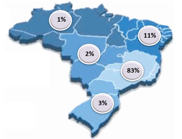 Distribuição geográfica O atendimento da Ouvidoria é abrangente a todos os estados brasileiros e há registro de demandas em todas as
