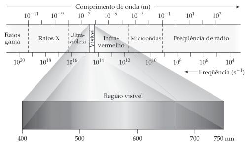 Química Inorgânica I visível e a freqüência da luz determina sua cor. A Chamada luz branca, que inclui a luz do sol, é a mistura de todos os comprimentos de onda da luz visível.