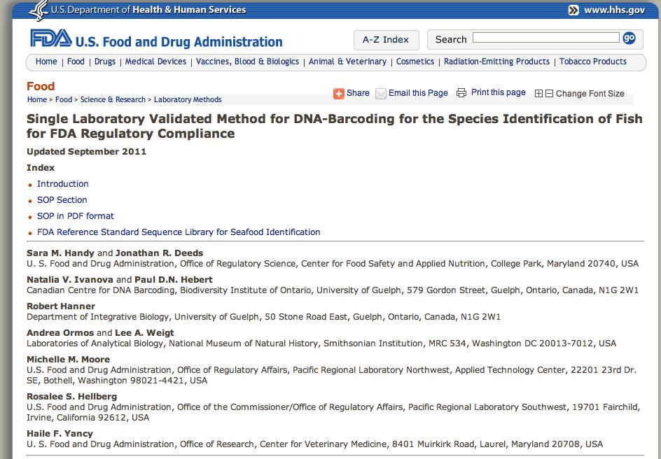 Agência Regulatória Americana- FDA Lista oficial de espécies (nome científico) vinculada ao nome