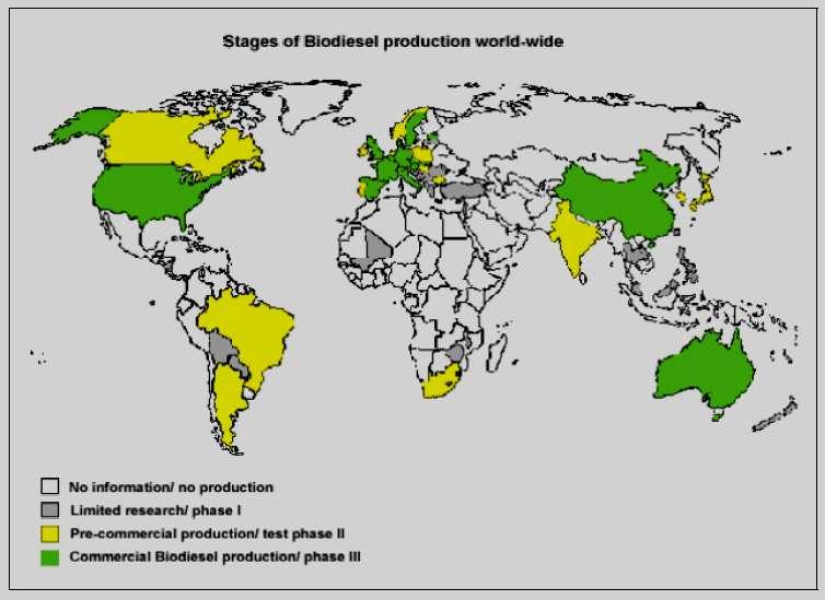 18 Figura 3: Estágios de desenvolvimento da produção de biodiesel no mundo. Fonte: FRIEDRICH (2004).