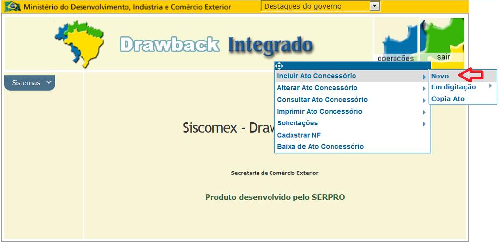 As opções de alterar, consultar ou imprimir Ato Concessório permitem, em geral, apenas a inclusão do número do AC, à exceção da consulta que poderá efetuar busca por CNPJ.