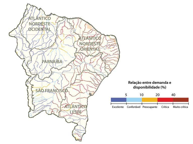 Situação dos principais rios do Nordeste brasileiro quanto à relação