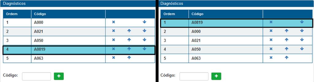 a posição do código que se encontra na ordem 4 para a ordem 1 apenas terá que selecionar o código que se