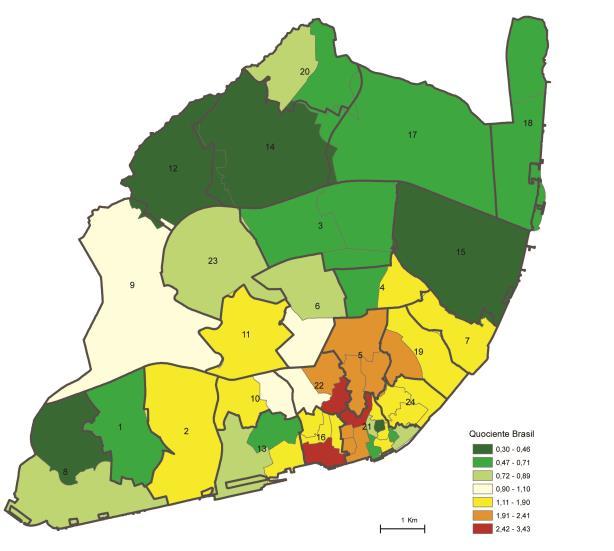 estrangeiro, 2011 Quociente de localização dos nacionais Brasil, (em relação