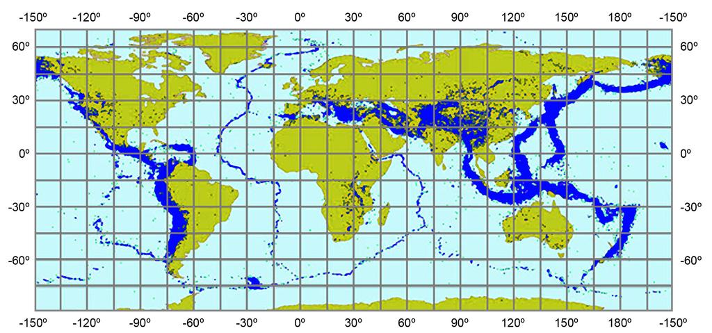 28 Figura 10: Distribuição geográfica dos epicentros de terremotos de profundidades intermediárias Figura 11: Distribuição geográfica dos epicentros de