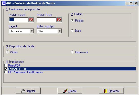 1.7. ROTINAS DE EMISSÕES DO SISTEMA 1.7.1. MODELO DE TELA DE PARÂMETROS DAS EMISSÕES Permite ao usuário efetuar Consultas em Vídeo ou a Impressão das emissões de acordo com as Informações selecionadas através das opções abaixo: 1.